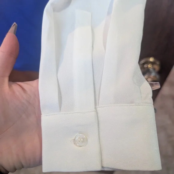 Calvin Klein White and Blue Half Button Down Shirt - Picture 4 of 6